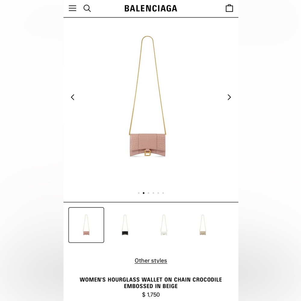 Balenciaga hourglass wallet on chain crocodile embossed in beige - Picture 7 of 7